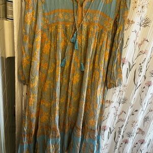 Spell boho Long Sleeve Dress in Blue and Orange